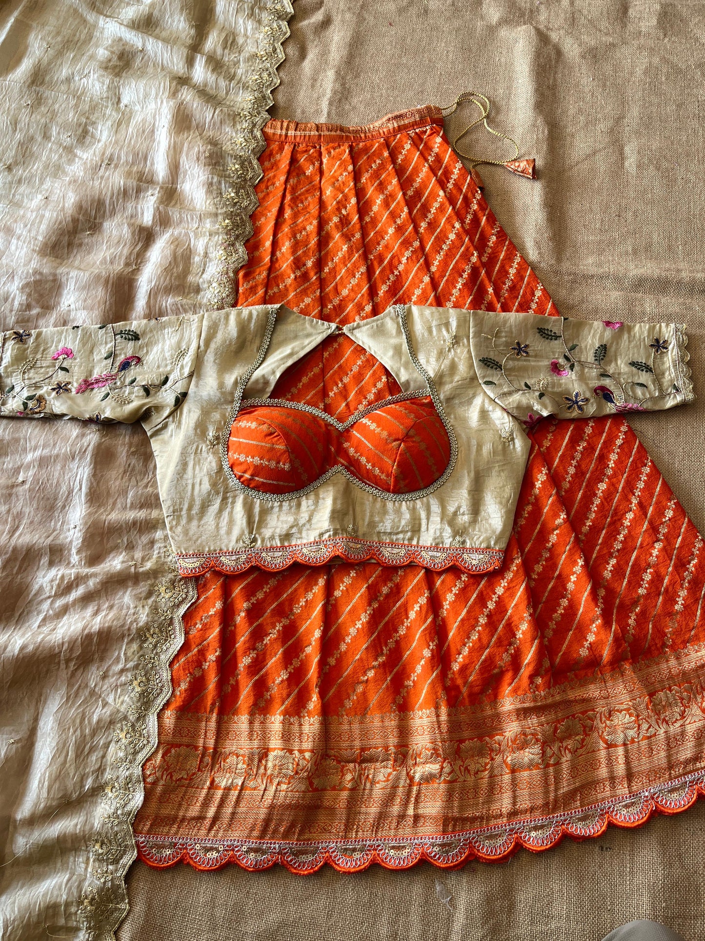 Khadi Lehnags with Stitched Blouse set for party wear