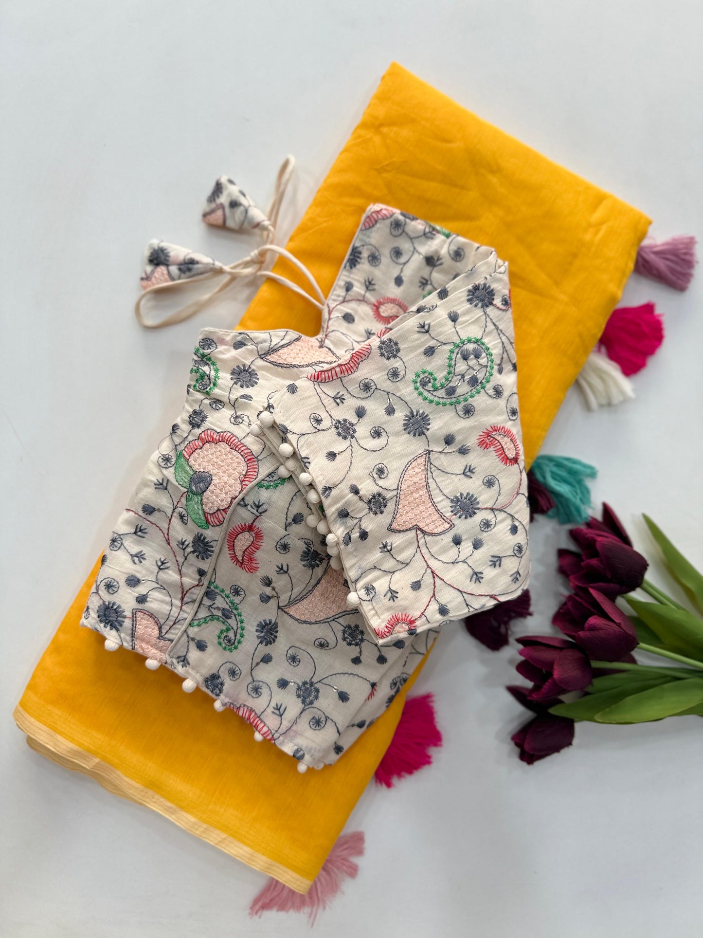 Khadi Cotton Saree with Desginer blouses Instagram best seller