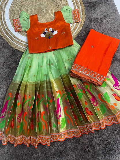 Cute paithani silk zari weaving kids sets