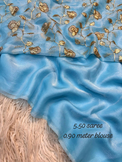 Trendy budget space silk saree with bead Embroidery sarees