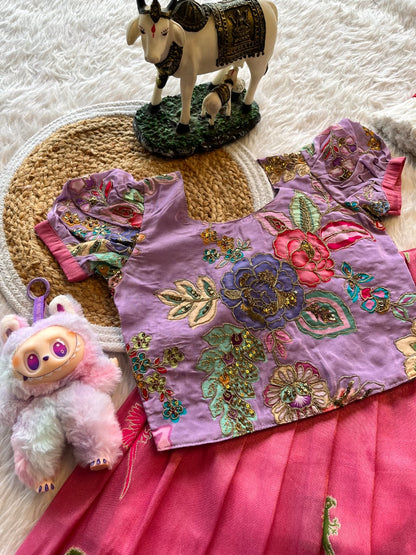 Kids lehenga made from viscose tissue silk is