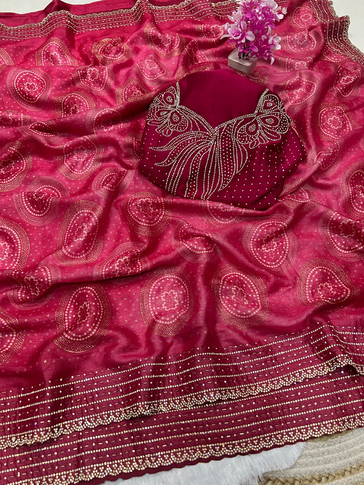 luxurious and glamorous trending hand work saree