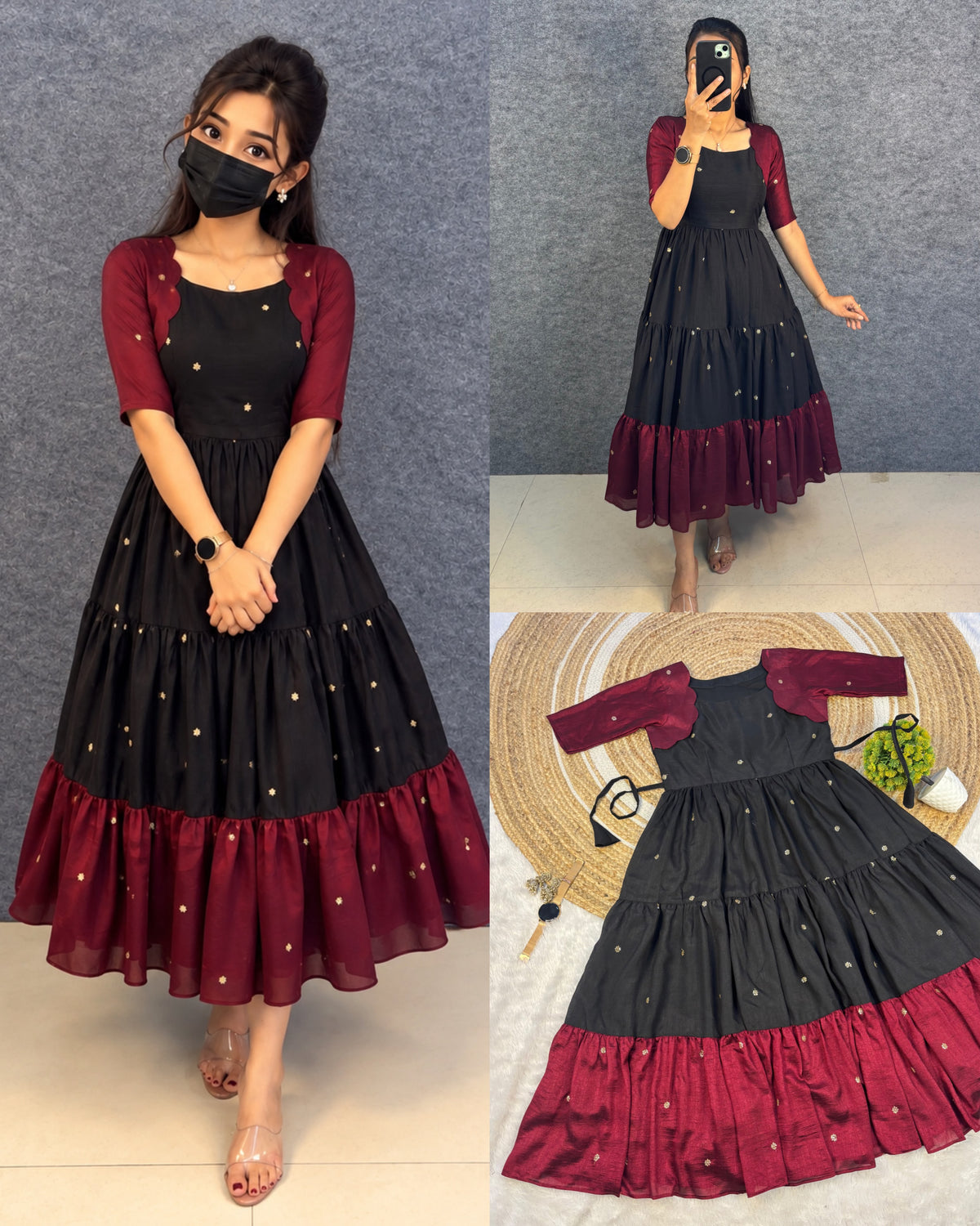 Café multi colour designer vichitra silk gown