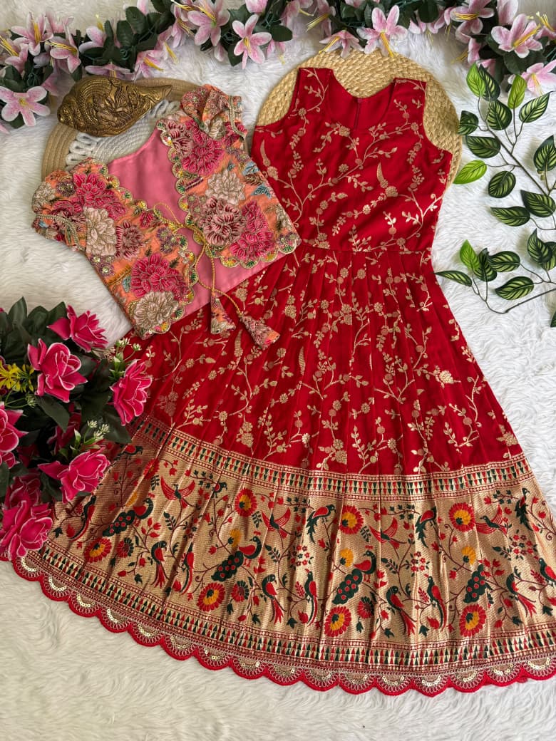 Kids frock pure Dola silk 2 in one gown