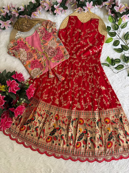 Kids frock pure Dola silk 2 in one gown