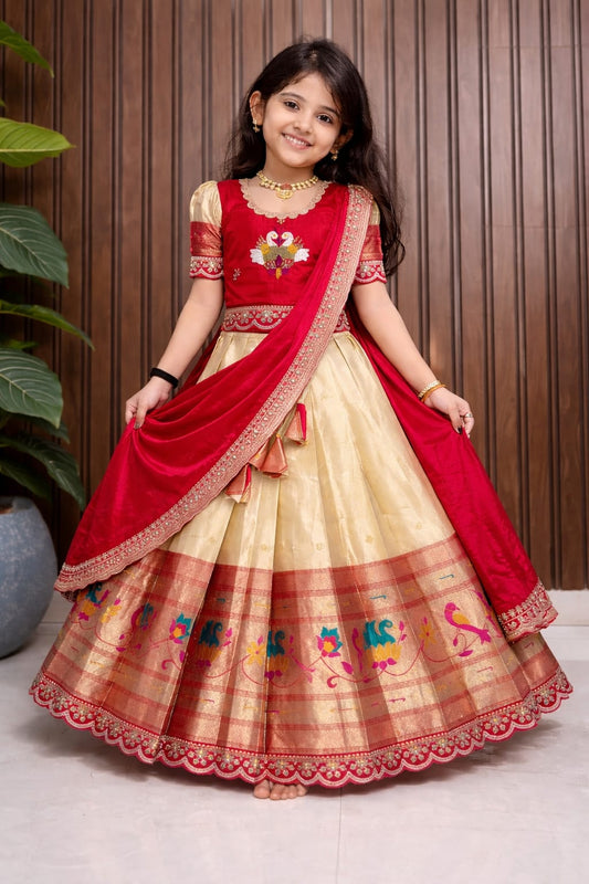 Kid cute pattu style work lehenga