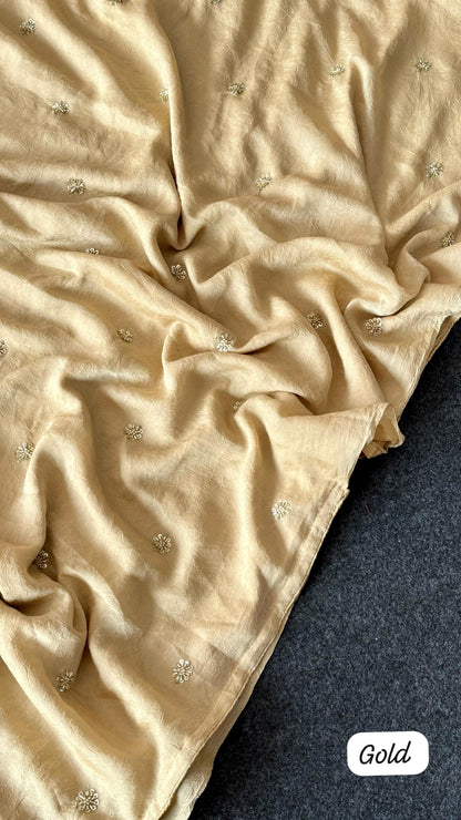 Premium crush carry free beads embroidery budget saree