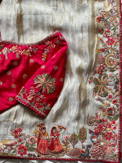 Dola silk Multi Colour Banjarasaree with stitched blouse luxe