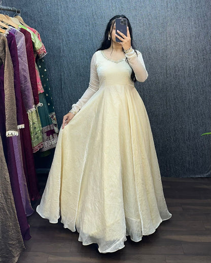 Fendy silk crush mirror lace gowns