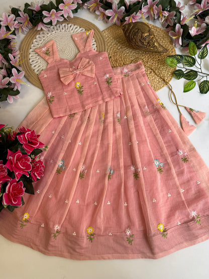 Kids Mul Chanderi embroidery cotton cut flower sets