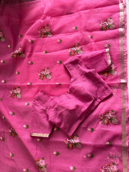 Kota doriya Embroidery saree with stitched Blouse