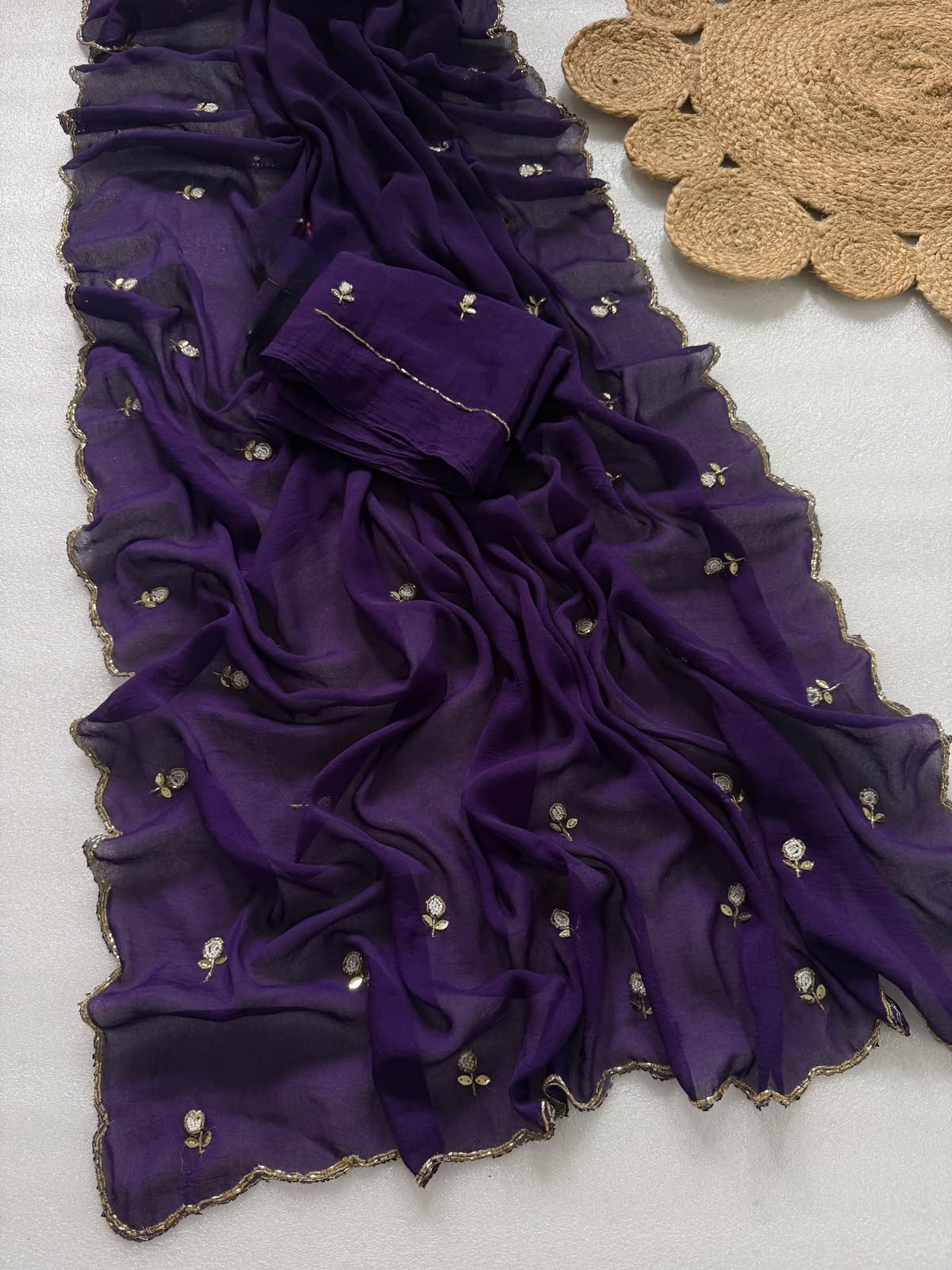 Budget Cutwork rangoli crush silk saree
