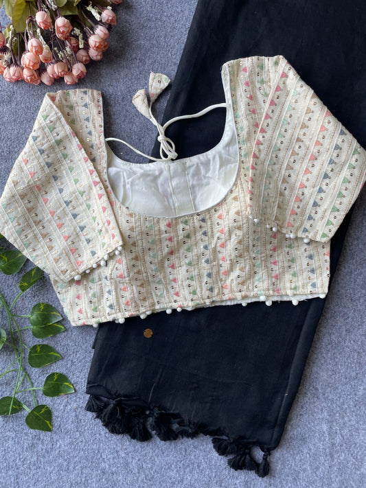 Khadi Cotton with stitched blouse