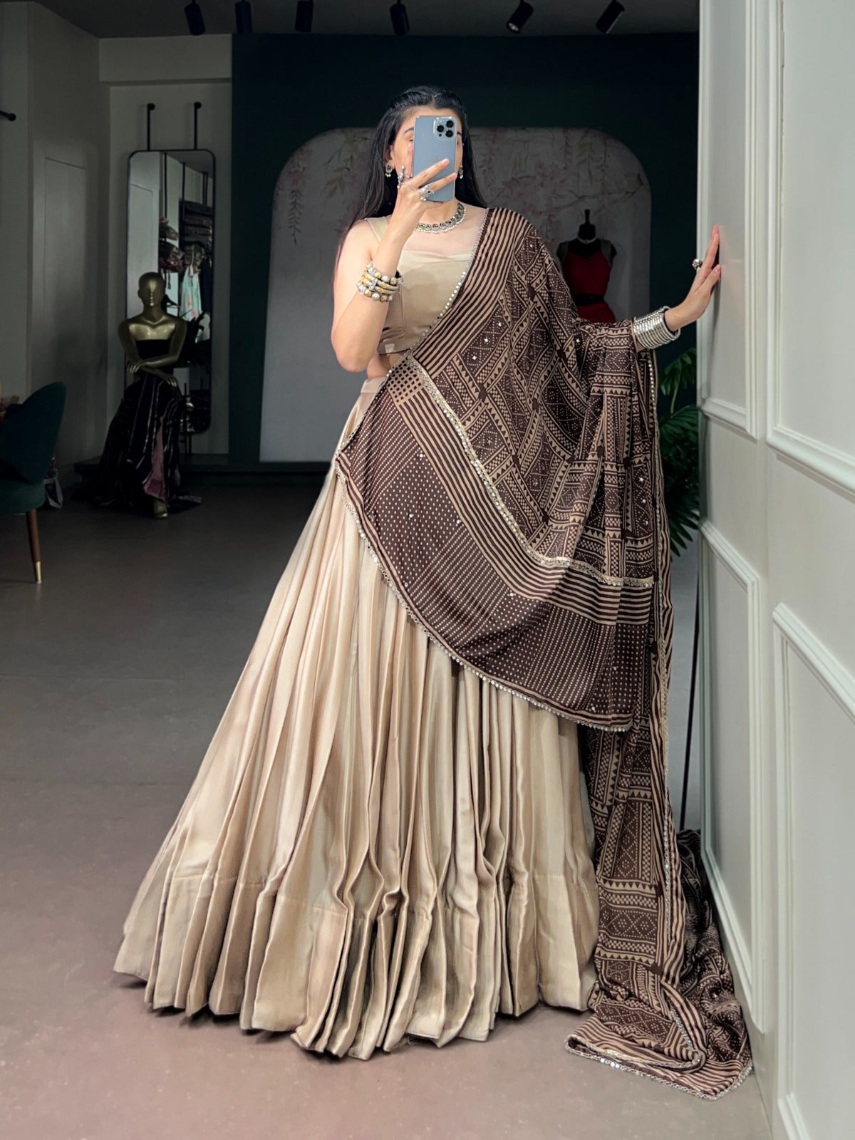 Moonga Silk Fabric with a Beautiful Printed Satin Dupatta Designer lehenga