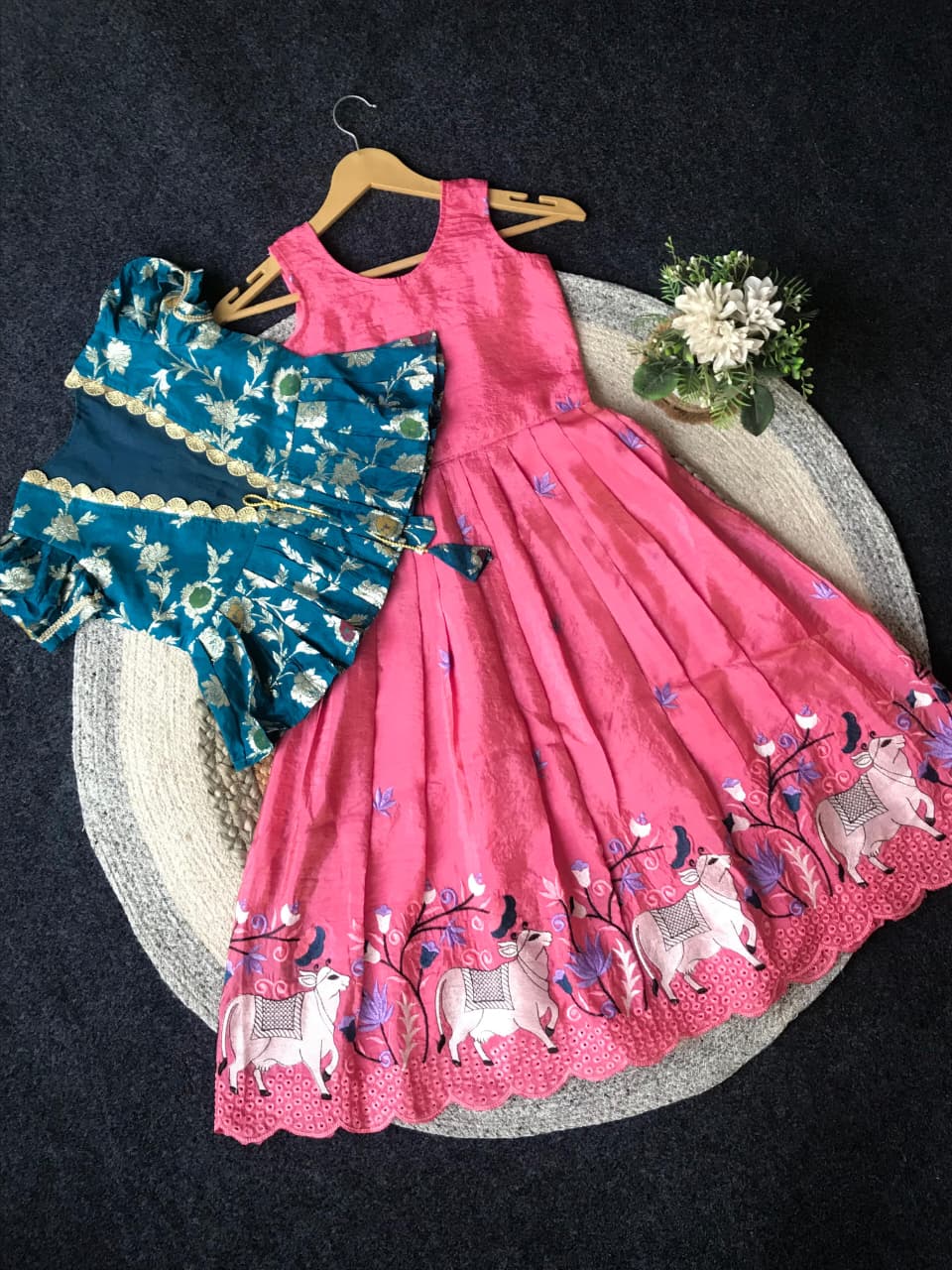 Kids pichwai 2 in one embroidery gowns