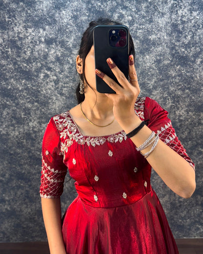 Premium Embroidery Sequence Gown with Dupatta