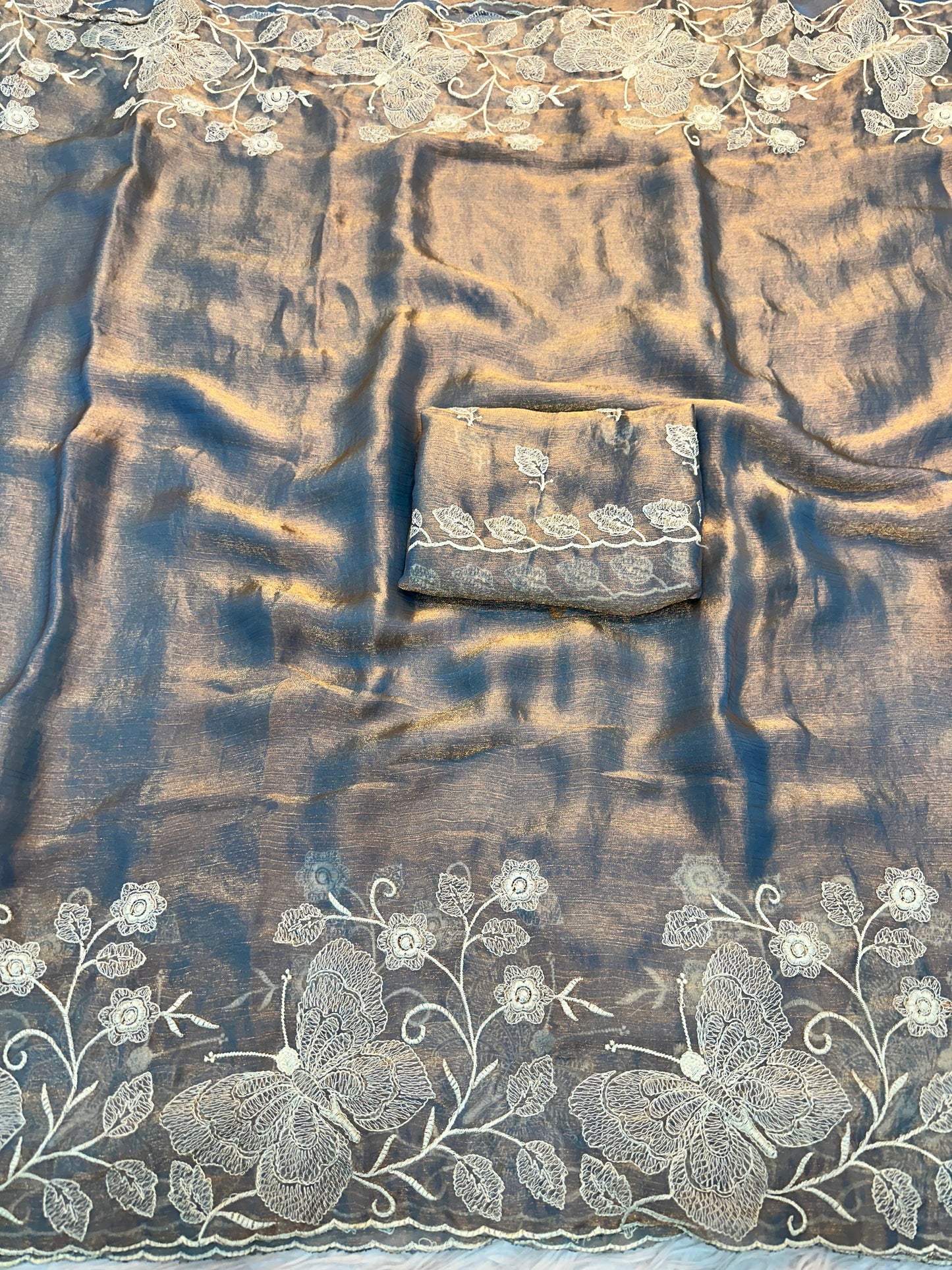 Pure Fendy chiffon saree with butterfly embroidery Budget Fancy saree