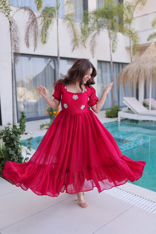 Fendi silk beads embroidery gowns