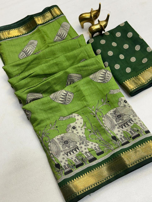 Mangalgiri Silk with viscos border budget saree