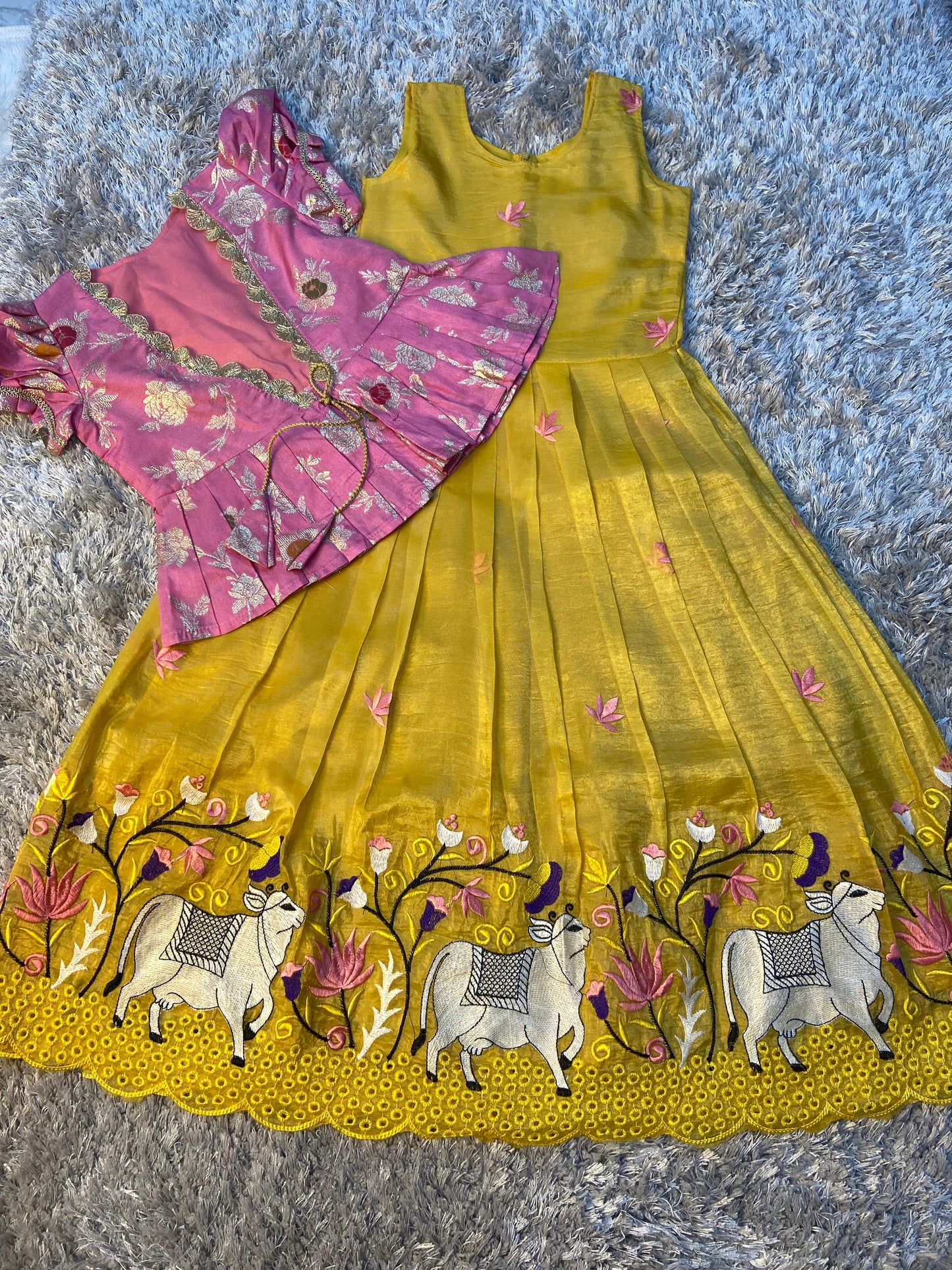 Pichwai embroidery kids cute Lehenga set