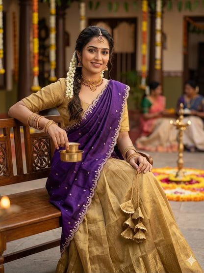 Golden Kanchipuram Designer Lehenga