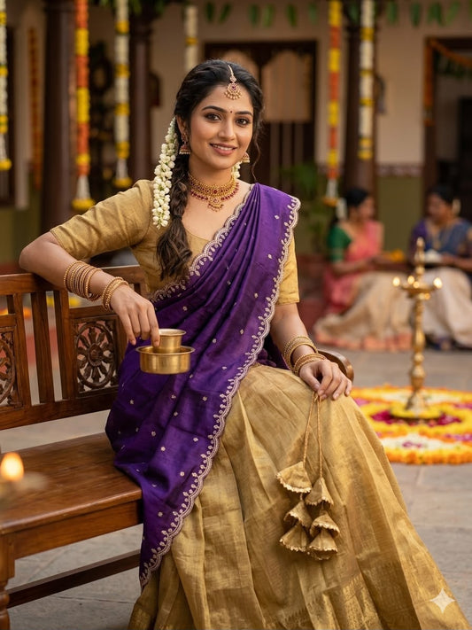 Golden Kanchipuram Designer Lehenga