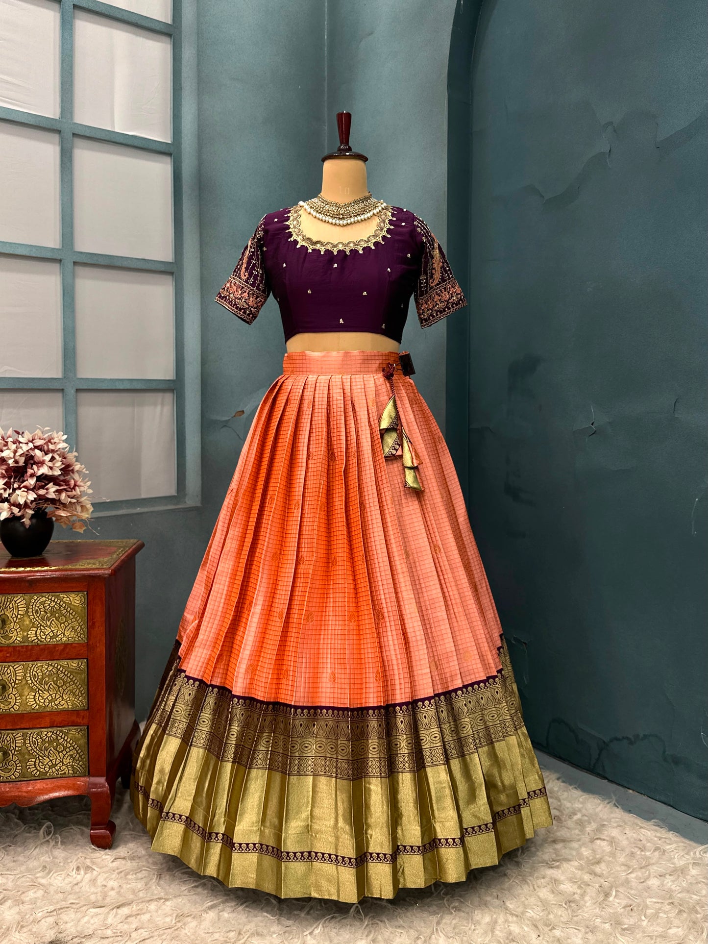 Kanchipuram Checks Designer lehenga set