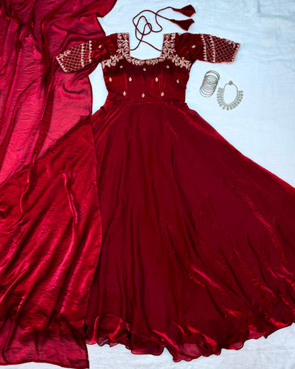Premium Embroidery Sequence Gown with Dupatta