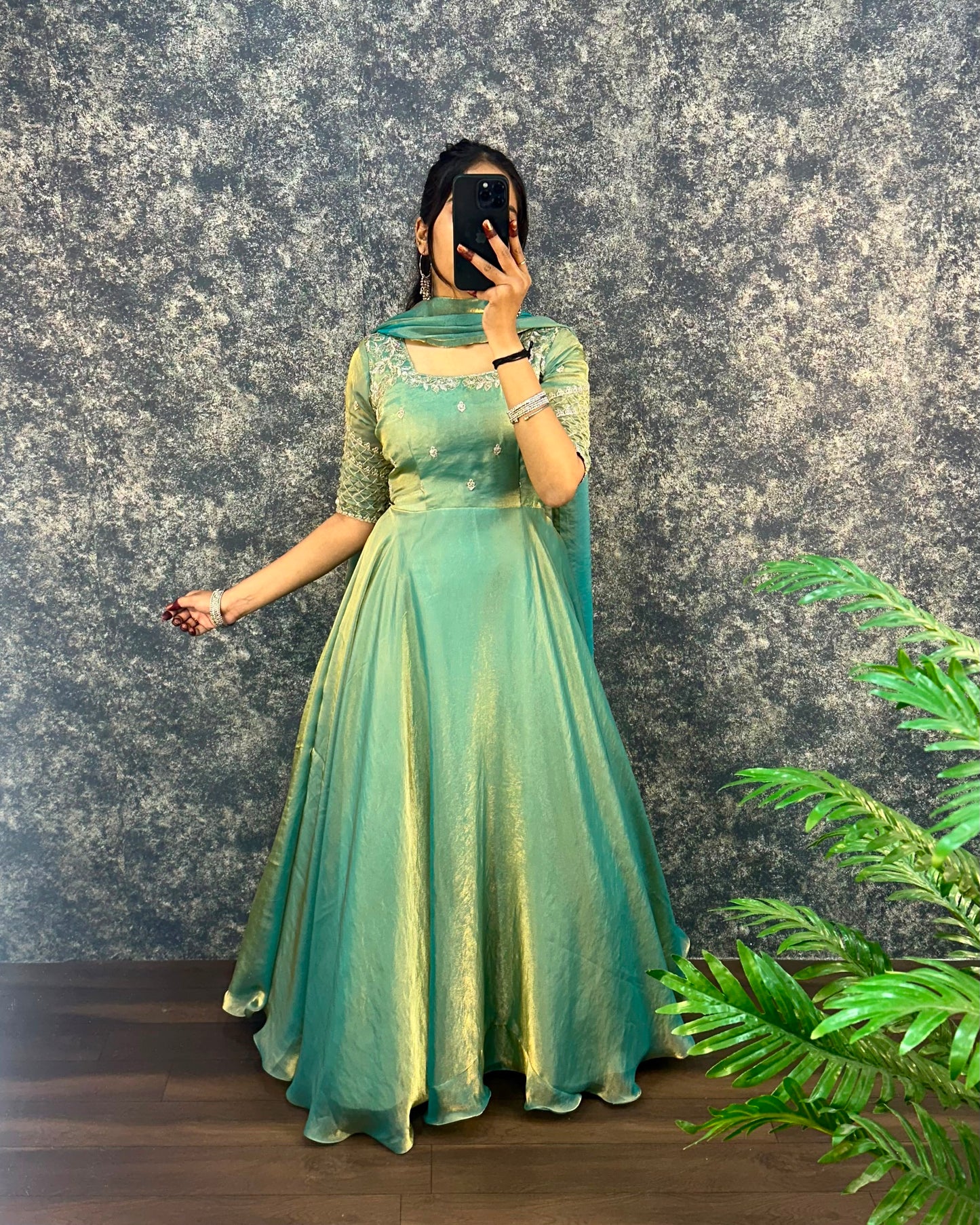 Premium Embroidery Sequence Gown with Dupatta