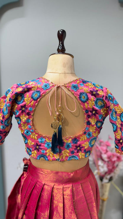 Embroidery Work Blouse With Kanchipattu silk Lehenga