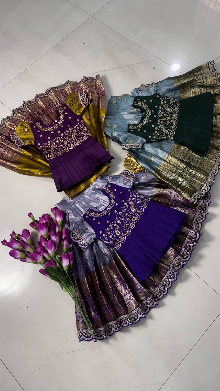 Kids cute  zari weaving work sets