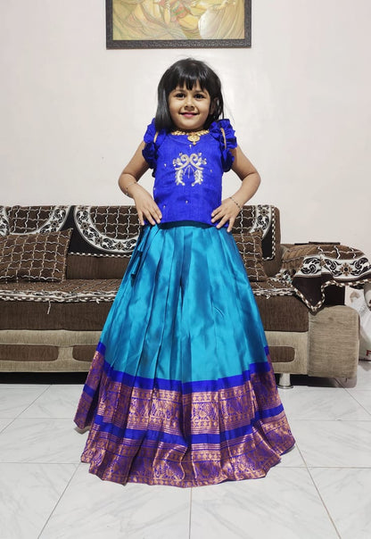 Kids cute Pure Silk Zari Weaving  Set