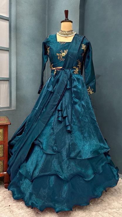 4 in one Burberry satin Peplum Desginer lehenga