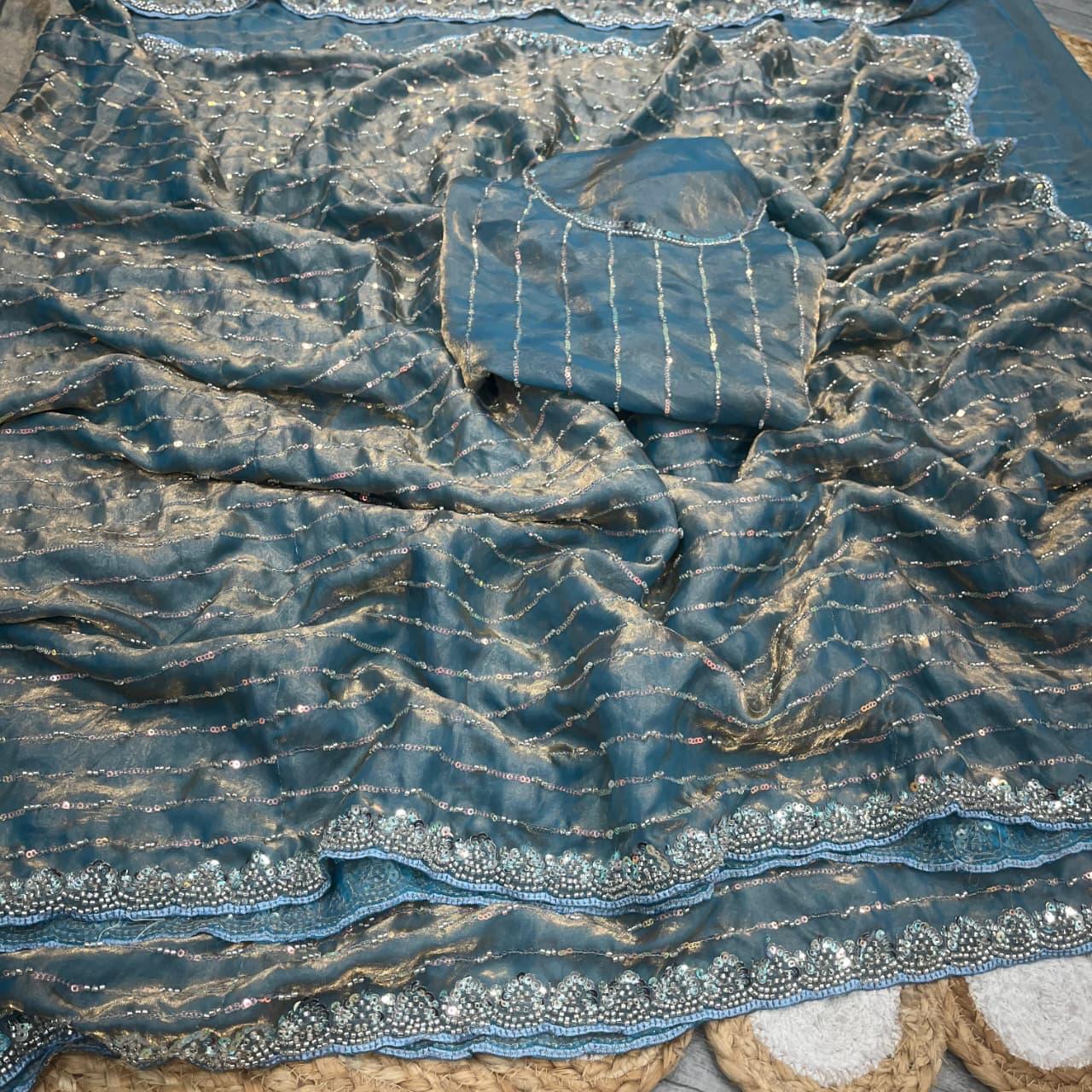 Space silk Luxurious Handwork Glam saree