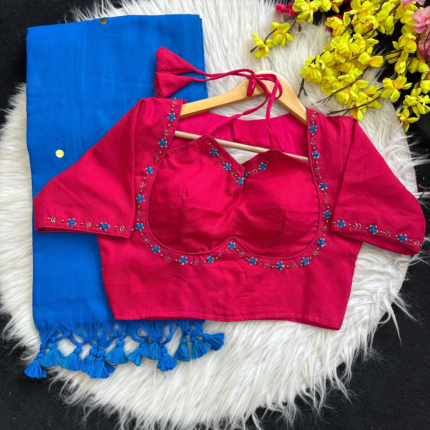 Khadi Cotton Saree with Desginer stitched blouse