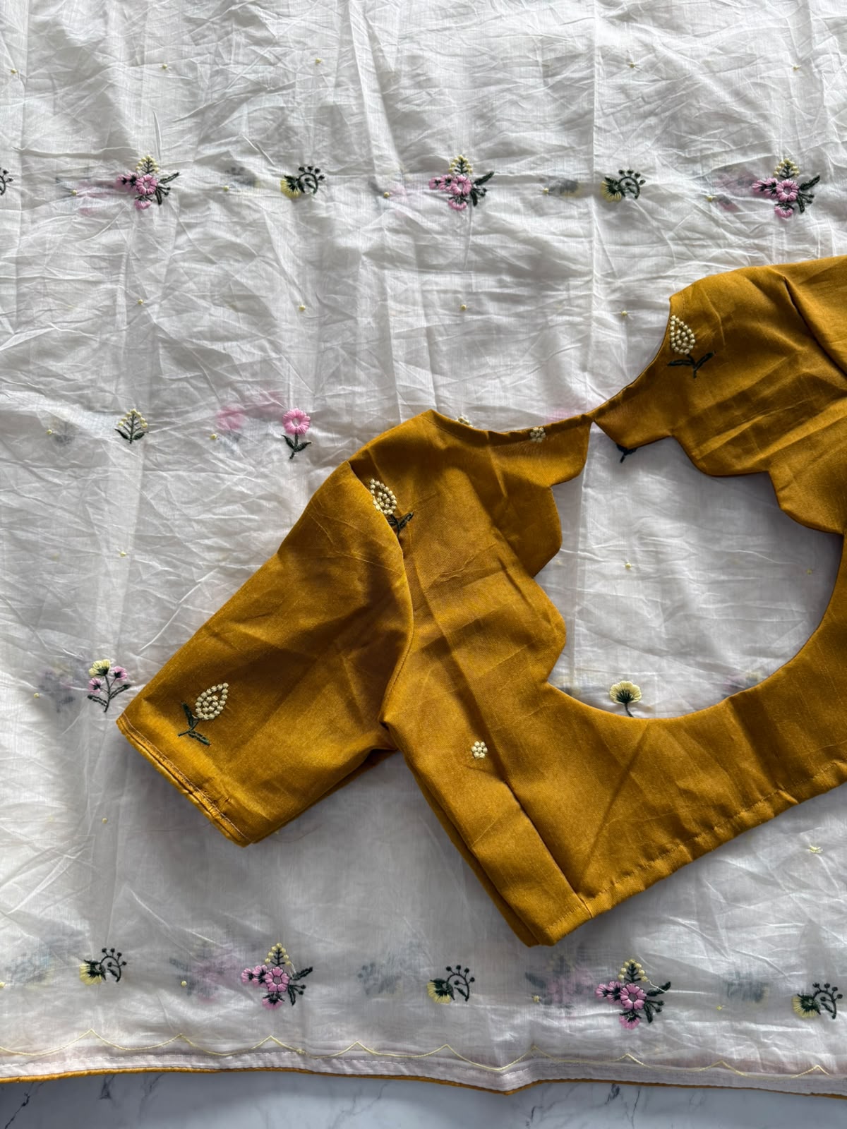 Budget Mul cotton Chanderi Saree With stitched blouse