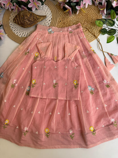 Kids Mul Chanderi embroidery cotton cut flower sets