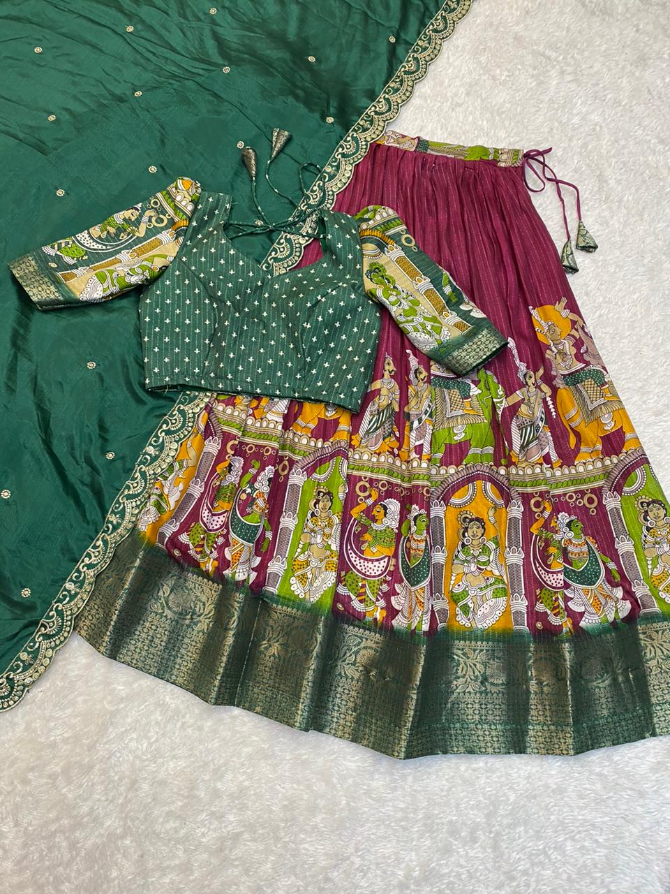 Kalamkari Unstitched Lehengas Choli sets