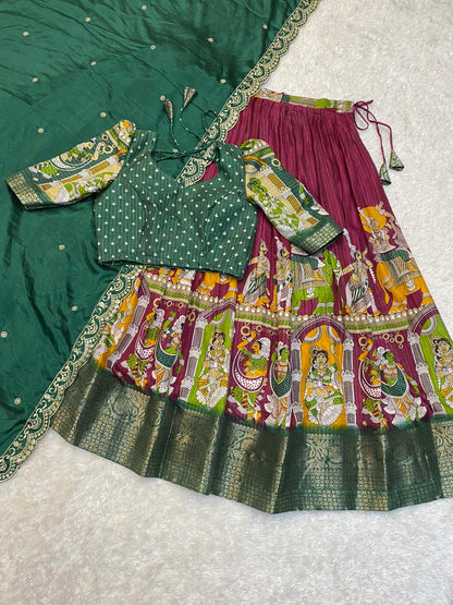 Kalamkari Unstitched Lehengas Choli sets