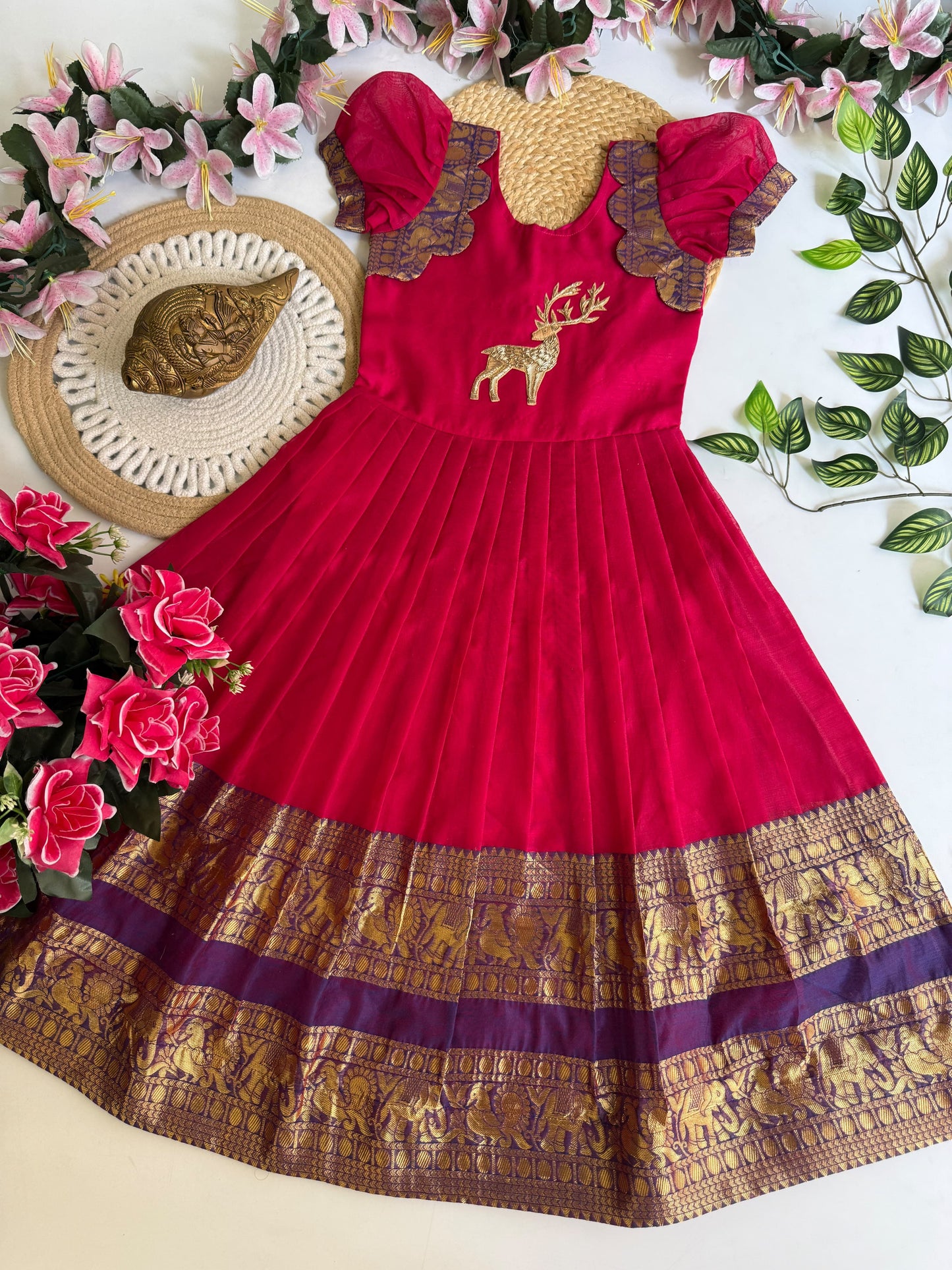 Kids Narayanpet cute deer work gowns