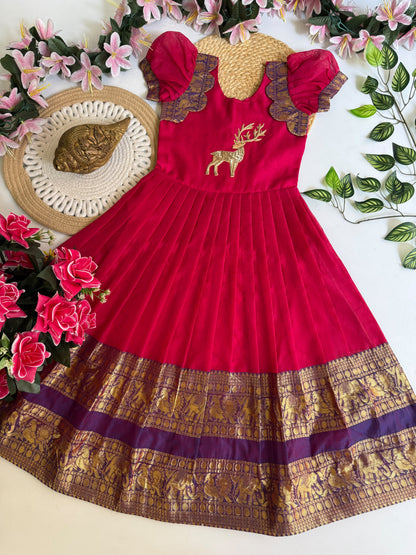 Kids Narayanpet cute deer work gowns