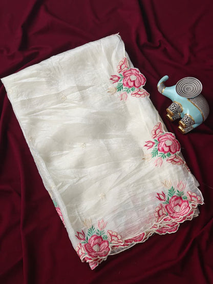Pure Crush Silk Embroidery Cutwork saree Luxe