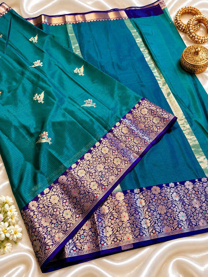 Banarasi Soft Katan Silk Saree – Contrast Pattu Border & Zari Butti
