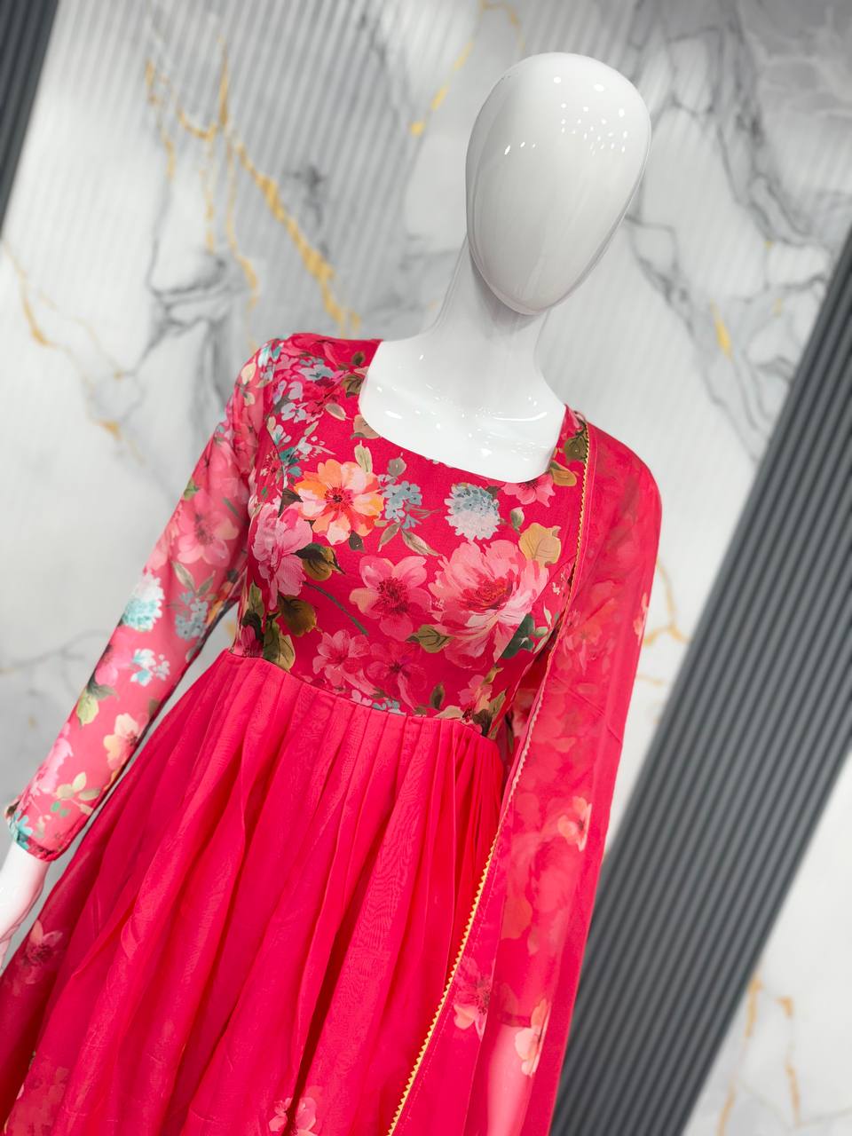 Floral Print Organza Anarkali gown ✨