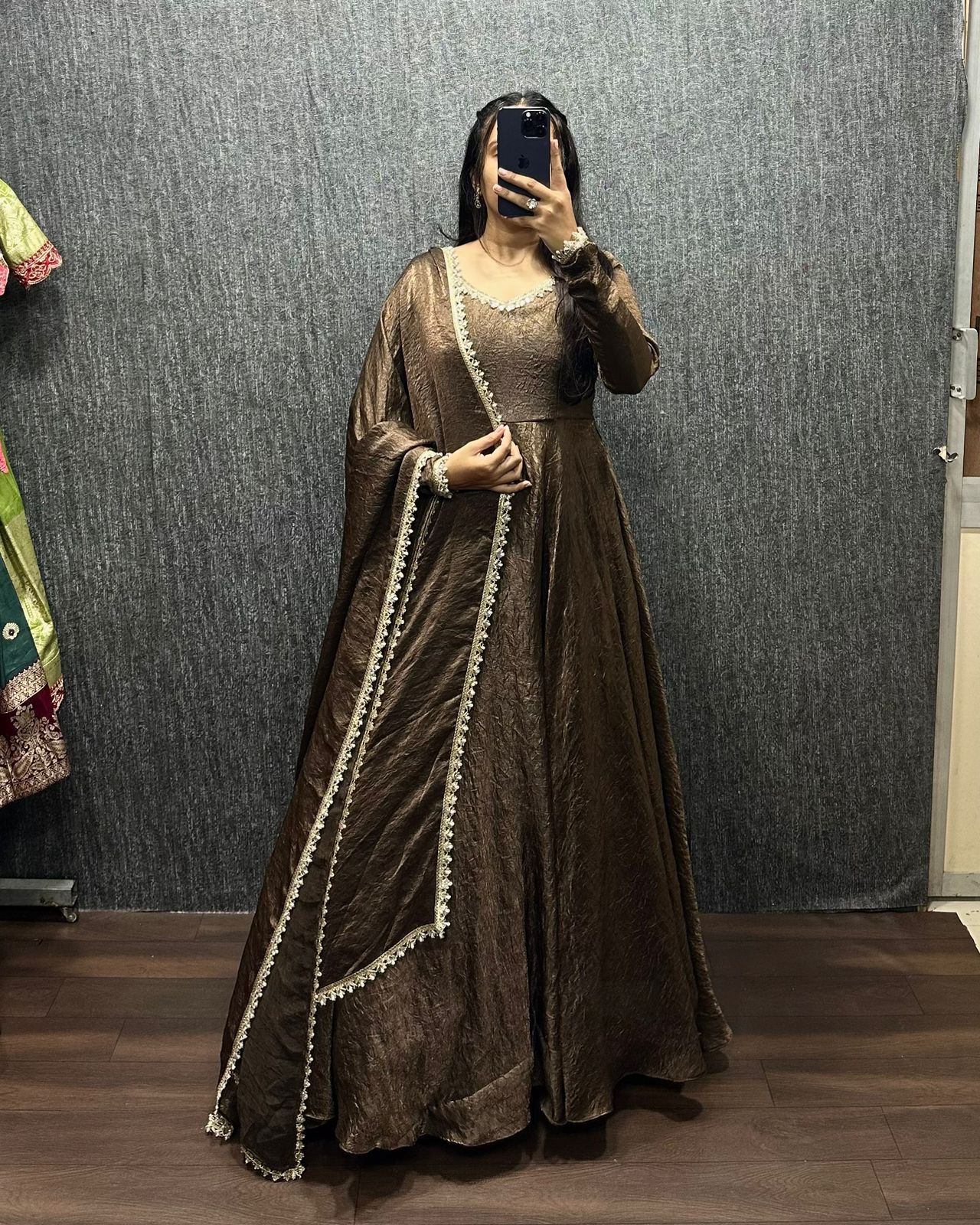 Fendy silk crush mirror lace gowns