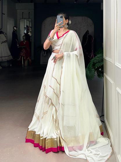 white rayon lehenga that speaks elegance