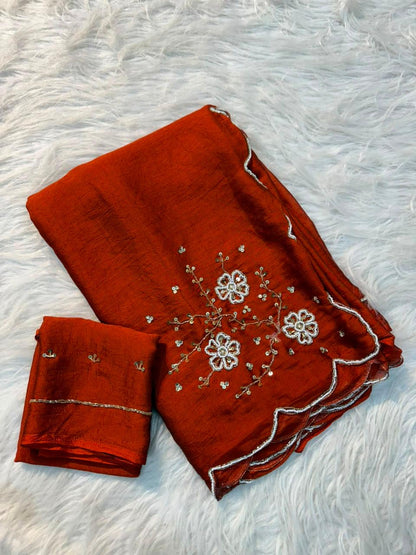 Trending rangoli crush saree with handwork