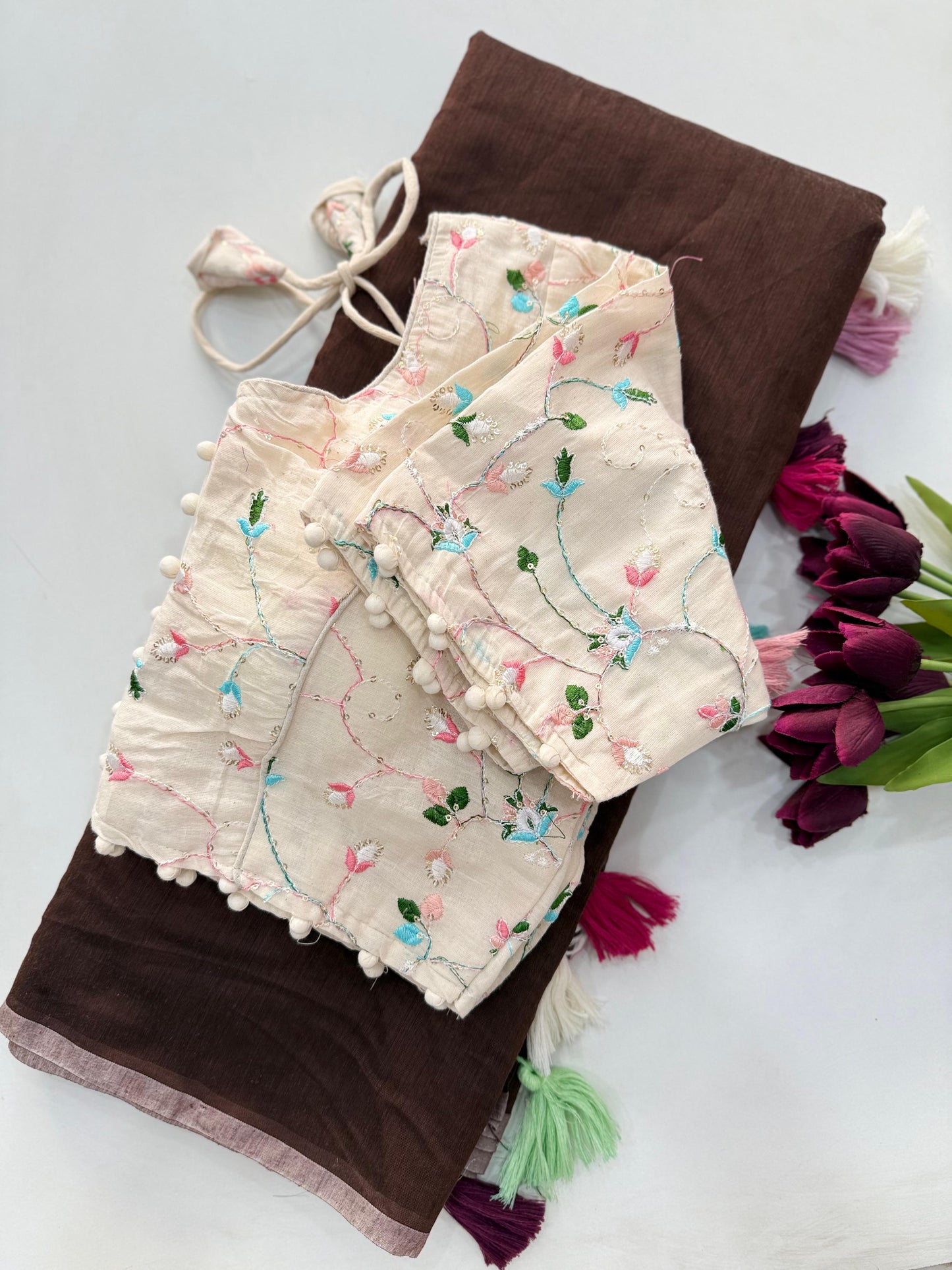 Khadi Cotton Saree with Desginer blouses Instagram best seller