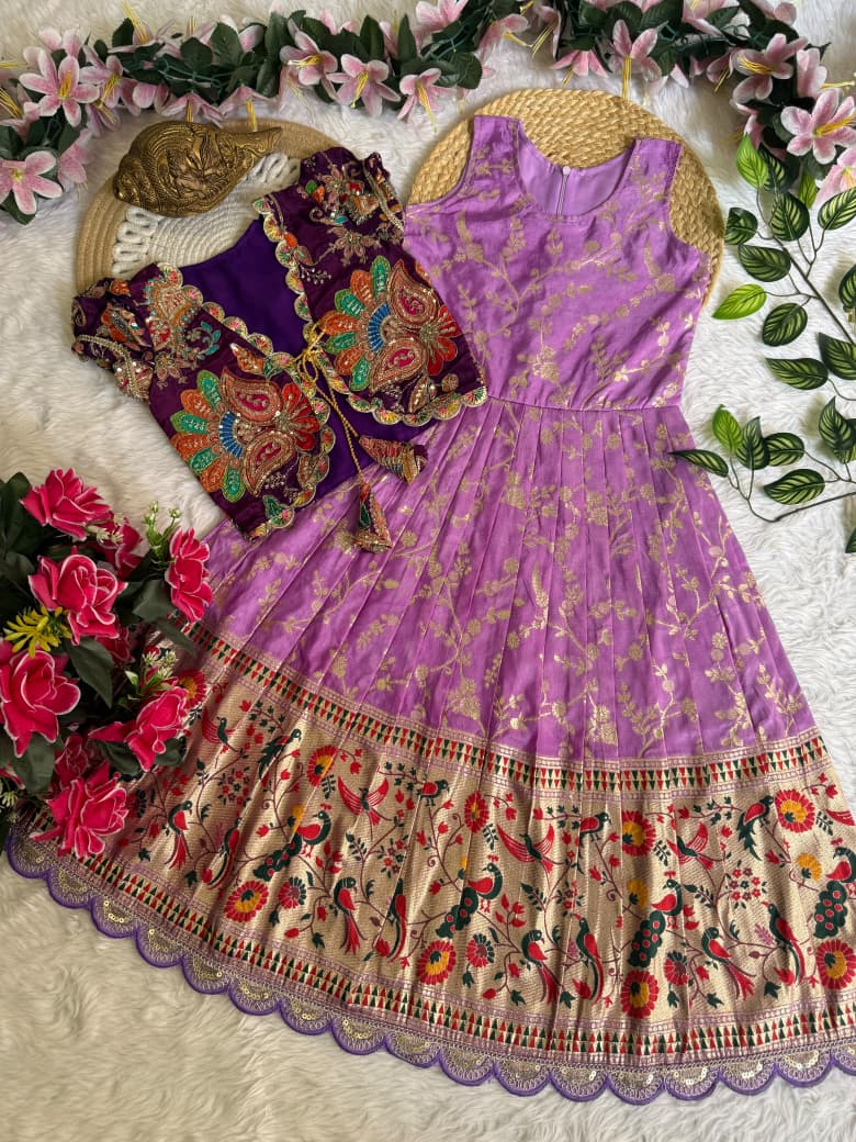 Kids frock pure Dola silk 2 in one gown