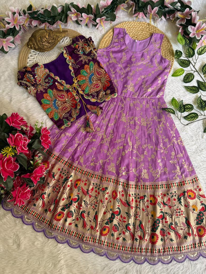 Kids frock pure Dola silk 2 in one gown